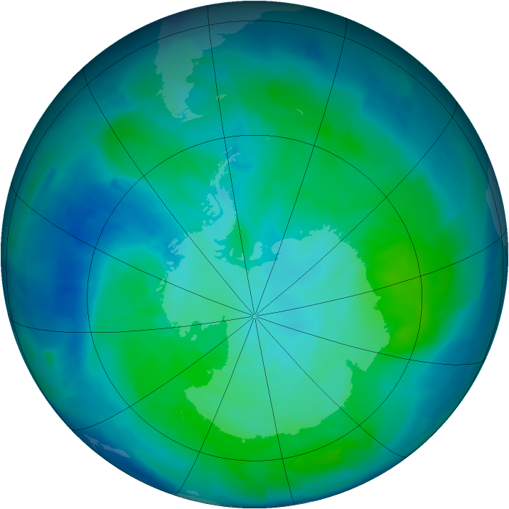 Antarctic ozone map for 02 February 2012